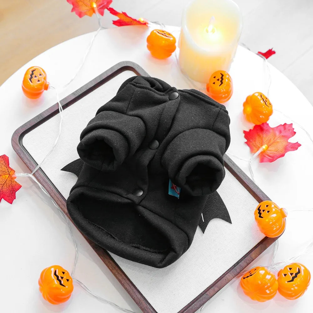 Black bat hoodie costume with wings for a dog or cat