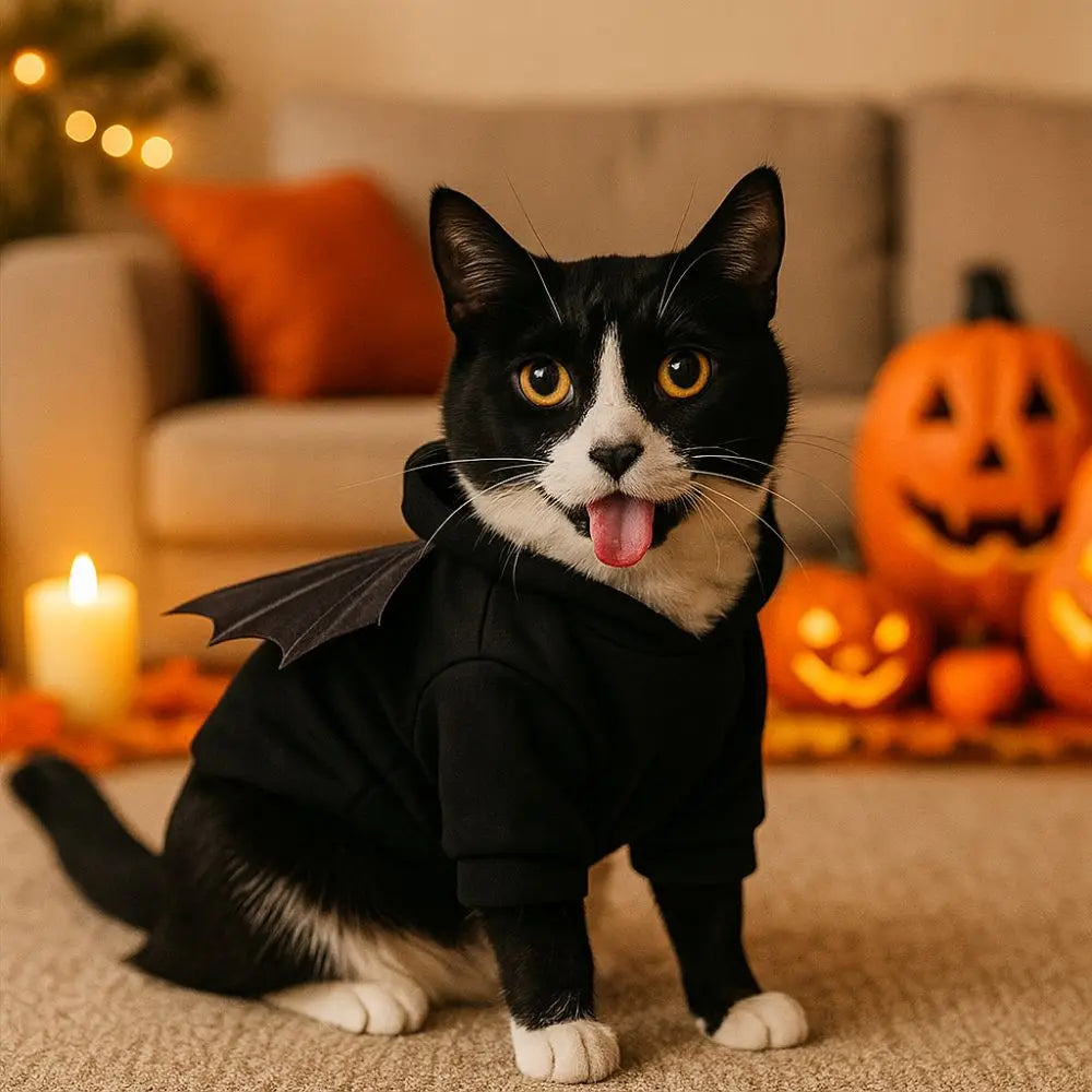 Black bat hoodie costume with wings for a dog or cat
