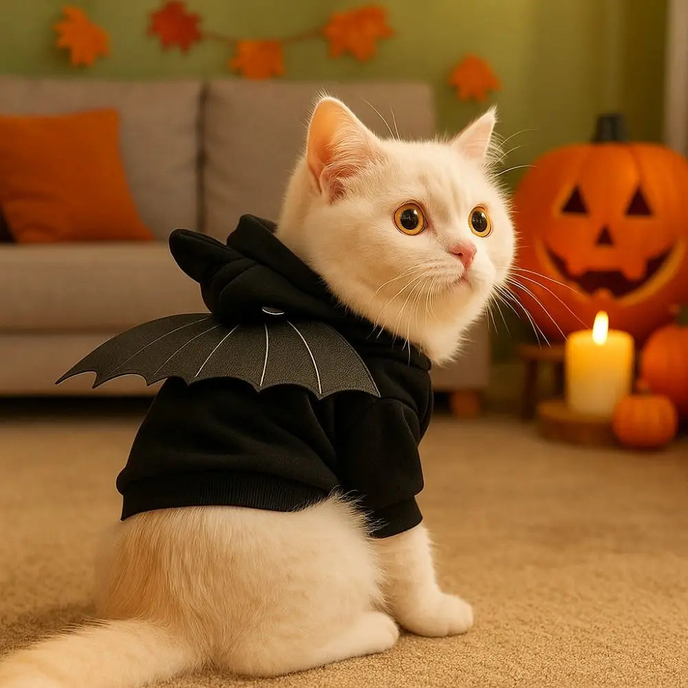 Black bat hoodie costume with wings for a dog or cat