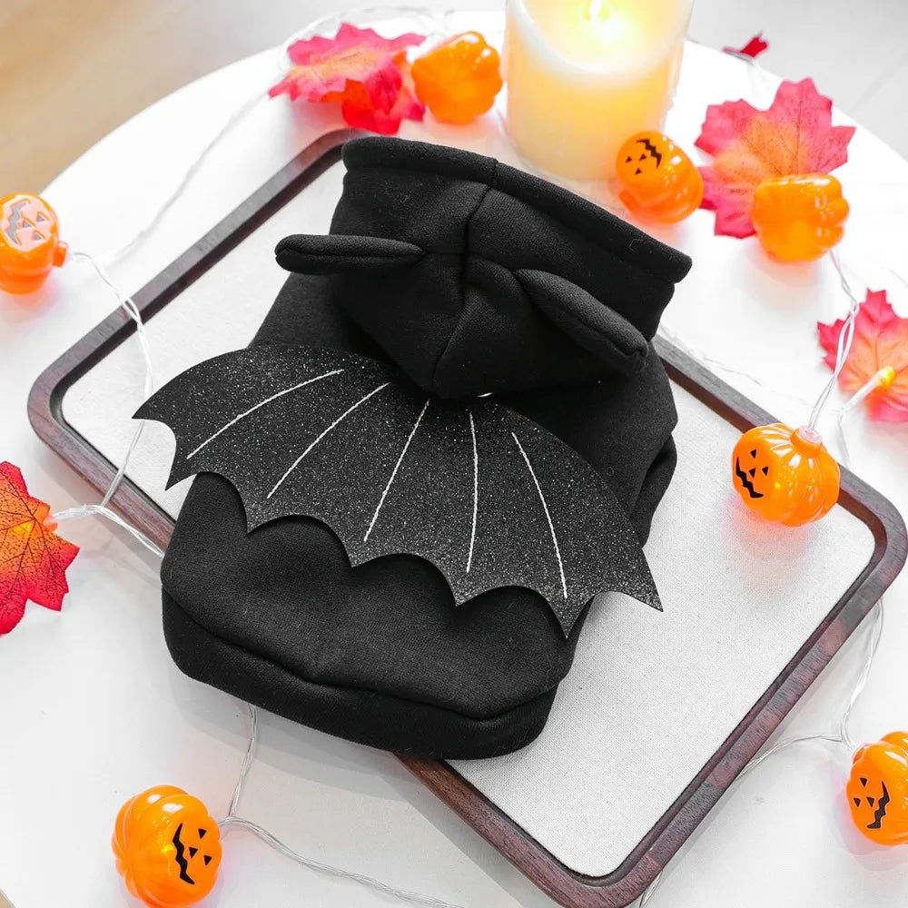 Black bat hoodie costume with wings for a dog or cat